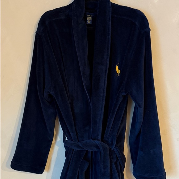 Ralph Lauren Men’s Plush Navy Robe with Embroidered Logo - Small - Picture 5 of 6